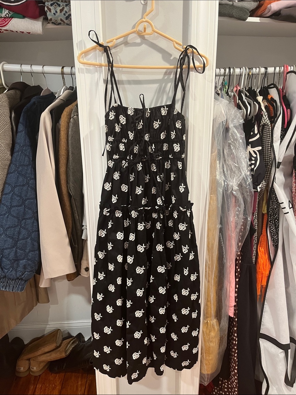 En Saison Black Midi Dress with White Floral Print